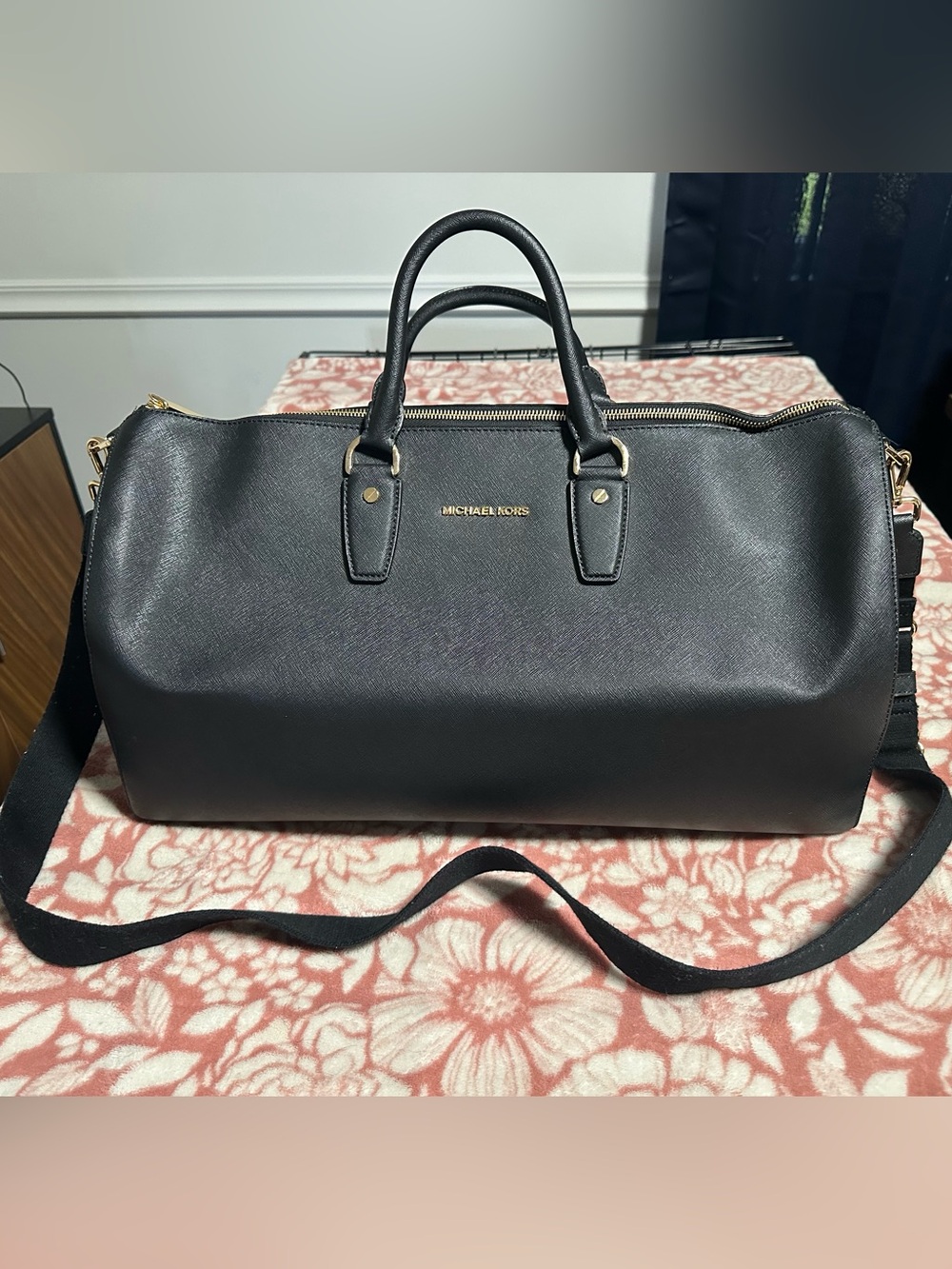 Michael Kors Black Duffel Bag with Gold Hardware